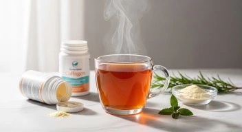 Collagen peptide supplement in morning drink supporting hair thickness and scalp health naturally