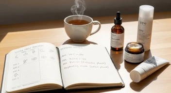 Cycle tracking journal for hormonal skin care showing menstrual phase skincare adjustments